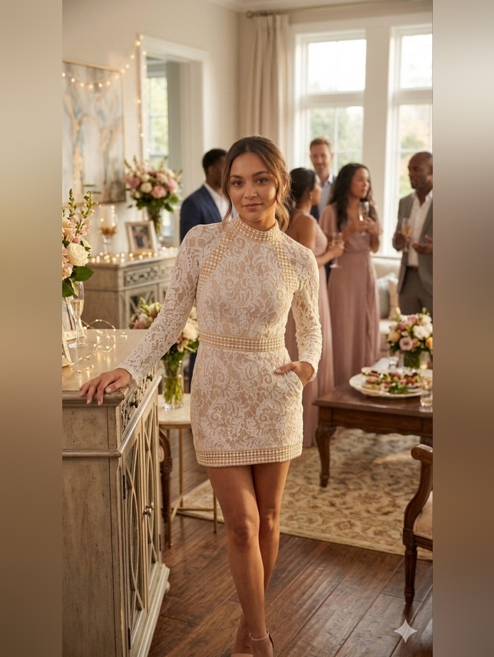 PrettyLittleThing Isobel White Lace & Nude High Neck Bodycon Dress Size 8